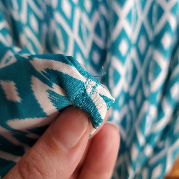JustFab Large 3/4 Sleeve Teal and White Wrap Dress - Picture 6 of 11